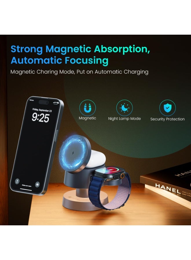 بورترونيكس Portronics 15W TriCharge 4-in-1 Fast Charging Wireless Charger for iPhone with Night Lamp, Wireless Charging for Airpods & Apple Watch, MagSafe Compatible, for iPhone 16/15/14/13, Pro,Pro Max (Grey) - Image 5